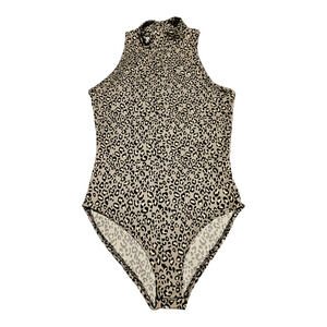 Gaze XS Gray Leopard Print Sleeveless Bodysuit